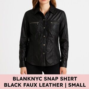 BLANKNYC Vegan Faux Leather Snap Shirt Black Edgy Streetwear S Rockstar
